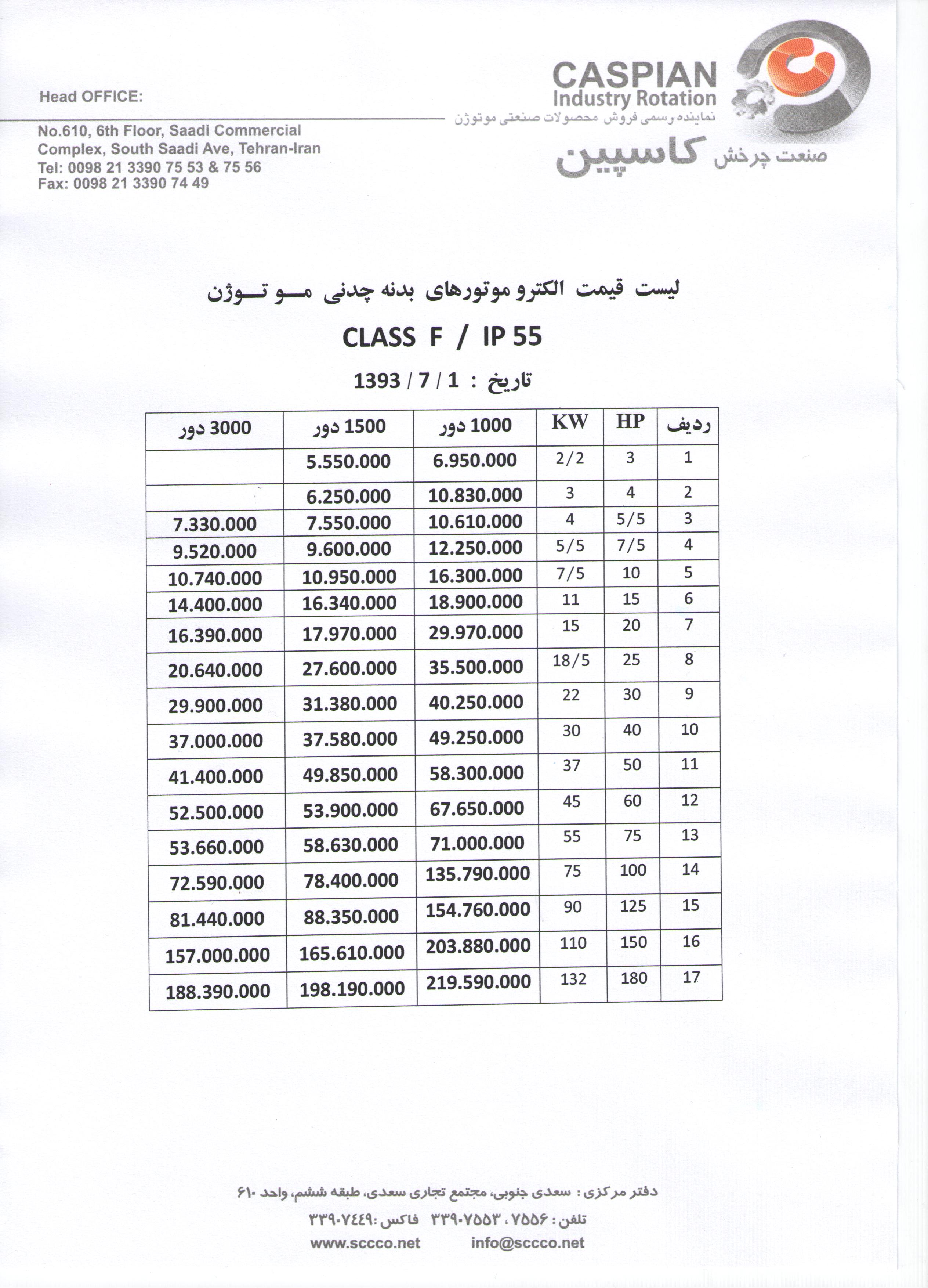 لیست قیمت چدنی موتوژن شش ماهه دوم 93