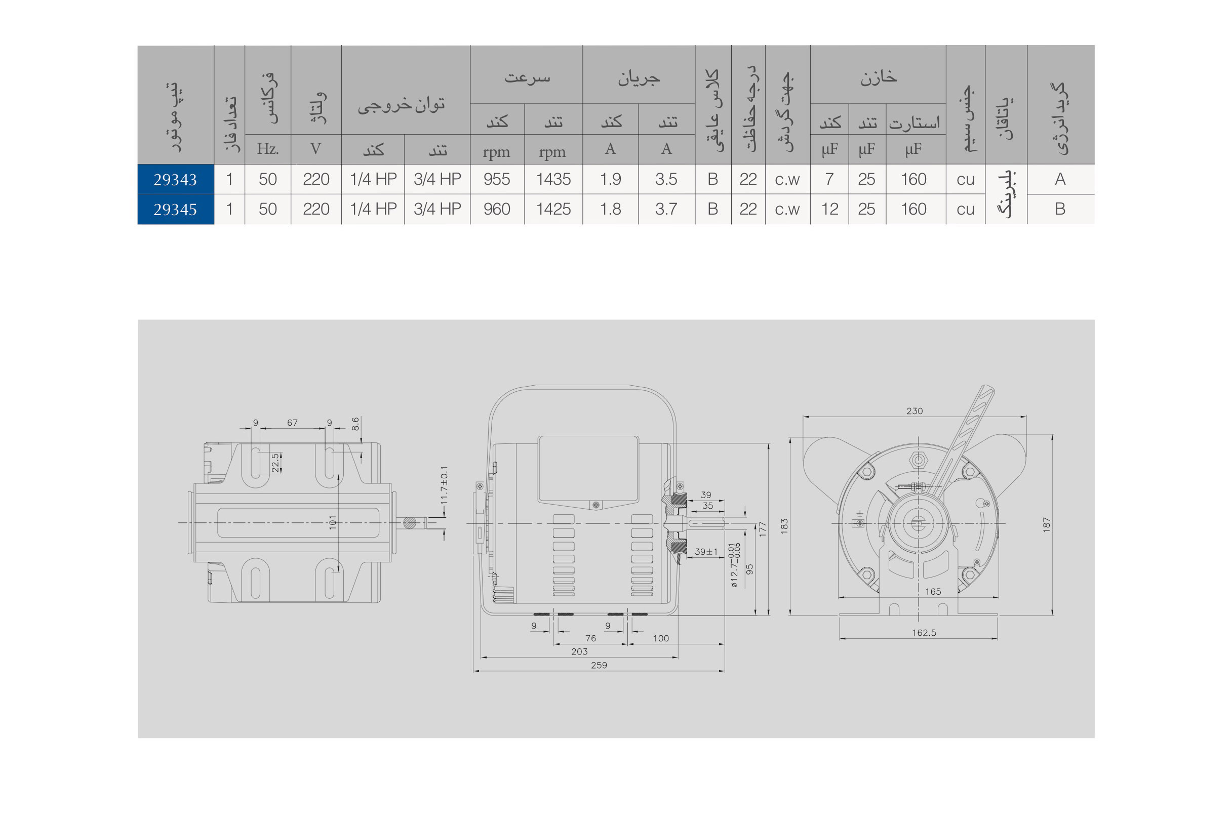 الکترو موتور کولریCRS راندمان بالا HP 3/4 مدلEG